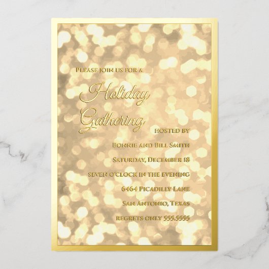 ライツ白熱［赤熱］光を放つホリデーパーティー招待状 箔招待状 (正面)