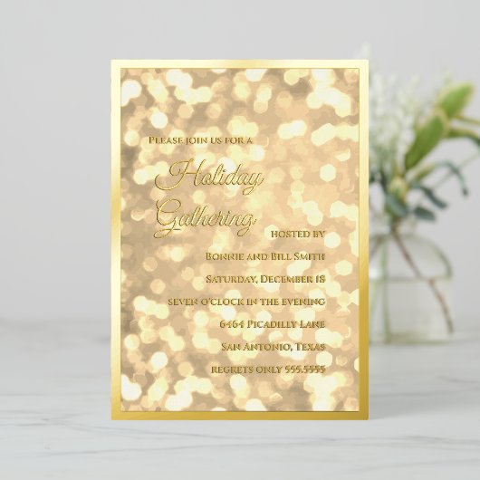 ライツ白熱［赤熱］光を放つホリデーパーティー招待状 箔招待状 (立ち正面)