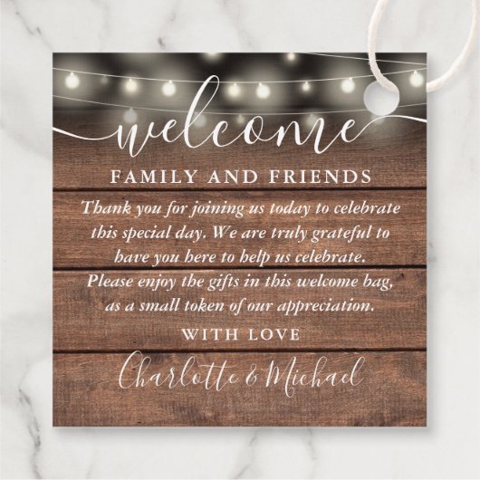 ライツ素朴の結婚ウェルカムギフトバスケットバッグ フェイバータグ (裏面)