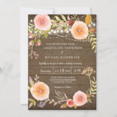 ライツ素朴ンウッドブライダルシャワーフローラリース 招待状 (正面)