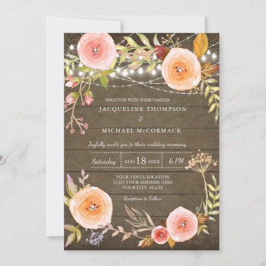 ライツ素朴ンウッドブライダルシャワーフローラリース 招待状 (正面)