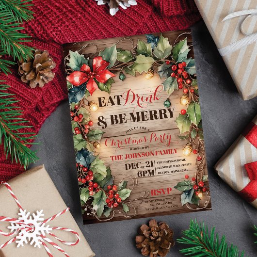 ライツ素朴ー白熱［赤熱］光を放つアイビーホリークリスマスパーティー 招待状