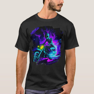 ライディングオートバイダートバイク宇宙sバイクもしくは自転車に乗る人 tシャツ