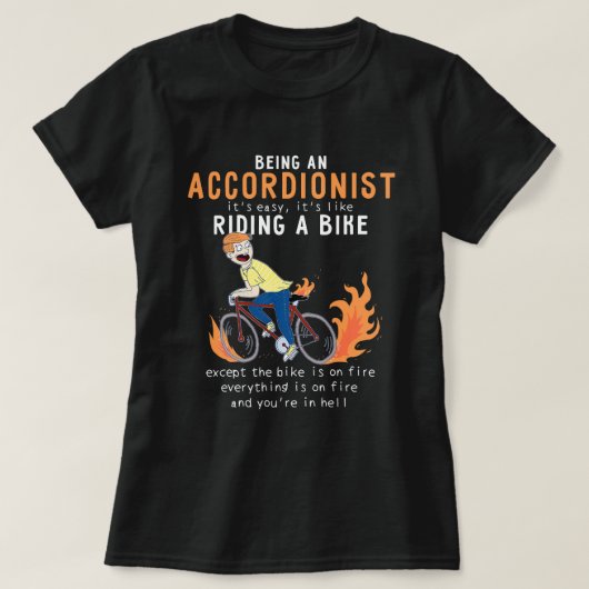 ライディングバイクサイクリストのようなアコーディオンおもしろいスト Tシャツ (デザイン正面)