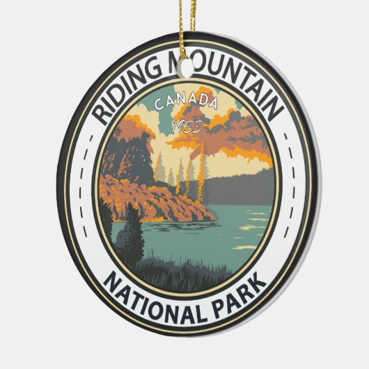 ライディングマウンテンナショナルパークカナダヴィンテージバッジ セラミックオーナメント (左)