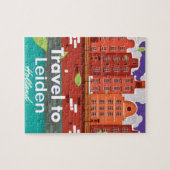 ライデンへの旅行オランダの漫画の旅行ポスター ジグソーパズル (横)