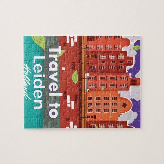 ライデンへの旅行オランダの漫画の旅行ポスター ジグソーパズル (横)
