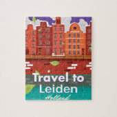 ライデンへの旅行オランダの漫画の旅行ポスター ジグソーパズル (縦)