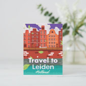 ライデンへの旅行オランダの漫画の旅行ポスター ポストカード (スタンド正面)