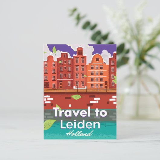 ライデンへの旅行オランダの漫画の旅行ポスター ポストカード (スタンド正面)