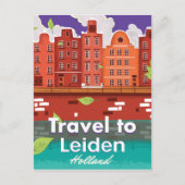 ライデンへの旅行オランダの漫画の旅行ポスター ポストカード (正面)