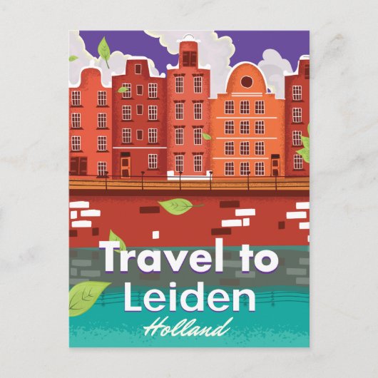 ライデンへの旅行オランダの漫画の旅行ポスター ポストカード (正面)
