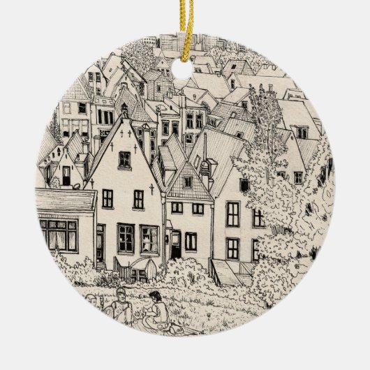 ライデンサウスオランダペンインクスケッチ セラミックオーナメント (正面)