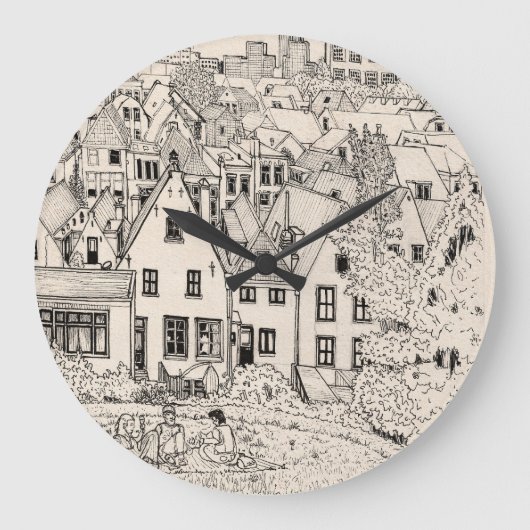 ライデンサウスオランダペンインクスケッチ ラージ壁時計 (正面)