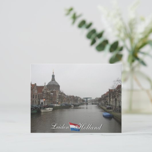 ライデン運河と教会の街並オランダのはがき ポストカード (スタンド正面)