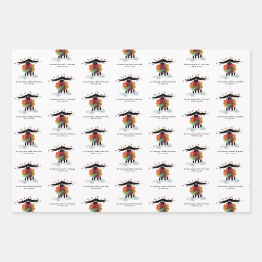 ライトおもしろい付きホリデーシープパーソナライズされた ラッピングペーパーシート (正面)