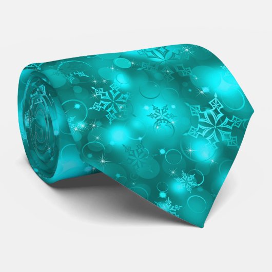 ライトおよび雪片のティール（緑がかった色） -クリスマスのタイ、 ネクタイ (ロール)
