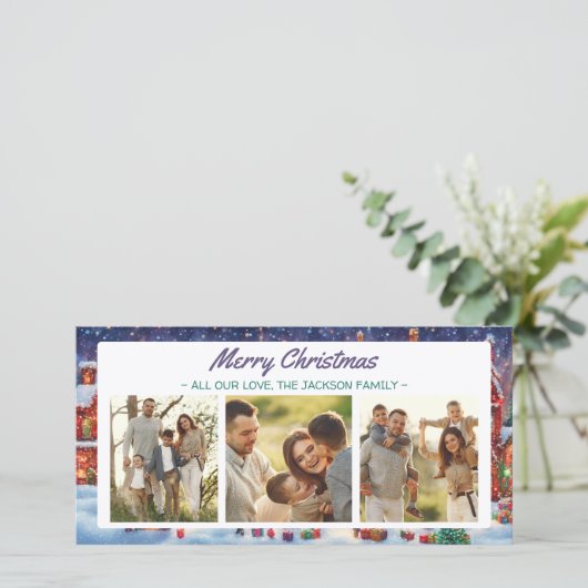 ライトお洒落ブリットアートクリスマス3フォトコラージュ シーズンカード (スタンド正面)