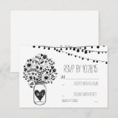 ライトがついたメイソンジャー 白い結婚式の出欠確認カード 出欠カード (正面/裏面)