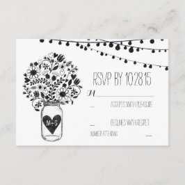 ライトがついたメイソンジャー 白い結婚式の出欠確認カード 出欠カード