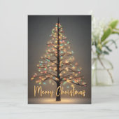 ライトが付いたクリスマスツリーのカード 招待状 (スタンド正面)