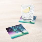 ライトが付いたターコイズパープルの木 スクエアペーパーコースター (インサイチュ)