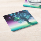 ライトが付いたターコイズパープルの木 スクエアペーパーコースター (アングル)