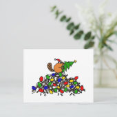 ライトが付いているおもしろいなビーバーのクリスマスのダム シーズンポストカード (スタンド正面)