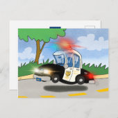 ライトが点滅する漫画のパトカー ポストカード (正面/裏面)