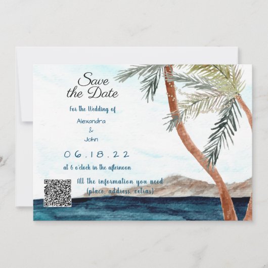 ライトが輝くトロピカルビーチ Save the Date 招待状 (正面)