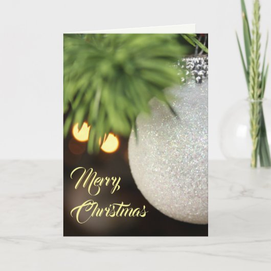 ライトが輝く松の枝の白い宝玉 シーズンカード (正面)