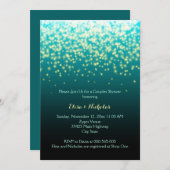 ライトきらめくティール(緑がかった色)、アクア結婚のカップルのシャワー 招待状 (正面/裏面)