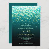 ライトきらめくティール(緑がかった色)ブルーとアクア結婚ズ 招待状 (正面/裏面)