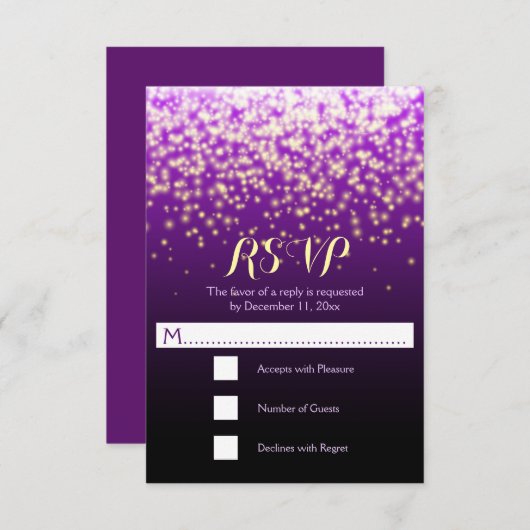 ライトきらめくパープルウェディングRSVP 出欠カード (正面/裏面)