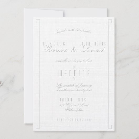 ライトでシンプルなアールデコウェディング招待状 招待状 (正面)