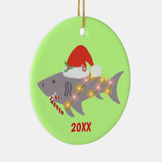 ライトとキャンディーケーンとクリスマスシャーク セラミックオーナメント (右)