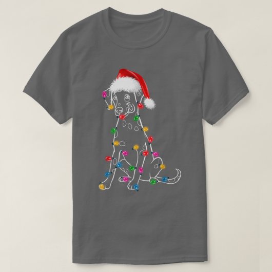 ライトとサンタ帽のクリスマス・ダルマティア犬 XMAS 楽しい Tシャツ (デザイン正面)