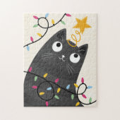 ライトとツリーのてっぺんの猫のクリスマス ジグソーパズル (縦)