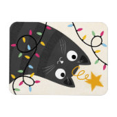 ライトとツリーのてっぺんの飾りが可愛い猫のクリスマス マグネット (横)
