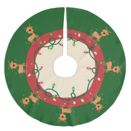 ライトとトナカイのクリスマスツリースカート ブラッシュドポリエステルツリースカート