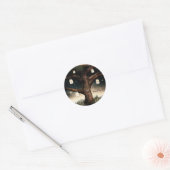 ライトとメイソンジャーで飾った、素朴な夜の木のウェディング ラウンドシール (封筒)