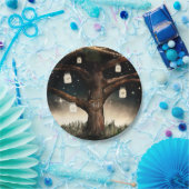 ライトとメイソンジャー付きの素朴な夜の木のウェディング ペーパープレート (パーティー)