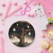 ライトとメイソンジャー付きの素朴な夜の木のウェディング ペーパープレート (パーティー)