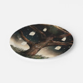 ライトとメイソンジャー付きの素朴な夜の木のウェディング ペーパープレート (アングル)