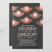 ライトと傘のチャルボードピンク結婚ズ 招待状 (正面/裏面)