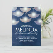 ライトと傘 ネイビーブルーの結婚前お披露目パーティー 招待状 (スタンド正面)
