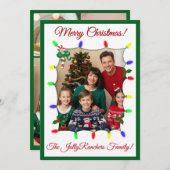 ライトと写真が付いた緑/Rクリスマスカード シーズンカード (正面/裏面)