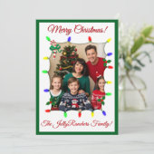 ライトと写真が付いた緑/Rクリスマスカード シーズンカード (スタンド正面)