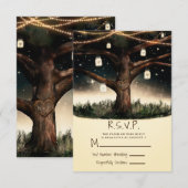 ライトと瓶が飾られた素朴な夜の木 ウェディング・ゲスト返答 出欠カード (正面/裏面)