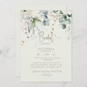 ライトなセージ色のボタニカル エレガント ブライダルシャワー 招待状 (正面/裏面)